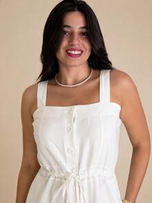 Vestido Midi Plus Size Feminino Lyocell com Botões Frontais, Amarração na Cintura e Bolsos Laterais - Branco - Visão 7