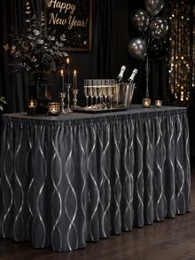 1pc Minimalist Solid Color Daily Table Skirt, Modern Simple Style Polyester Rectangular Table Skirt, Neatly Covers Table Legs And Under-Table Clutter, Combines Decorative And Dust-Proof Functions, Suitable For Dining Room, Kitchen, Living Room, Gathering, Banquet, Party And All-Season Home Decor - Black - View 3