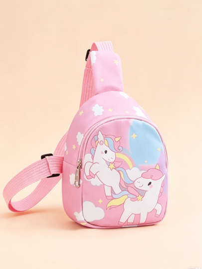 1PC Girls Cute Cloud Star Unicorn Pink Chest Bag, Adjustable Shoulder Strap, Suitable For Toddlers Travel, Play Crossbody Bag, Can Be Used As A Gift