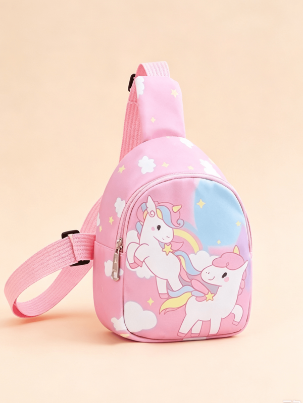 1 buc. geantă crossbody pentru fete, roz, cu nori, stele și unicorn, drăguță, cu brețel ajustabil, potrivită pentru călătorii și joacă, pentru copii mici, poate fi folosită ca cadou