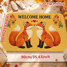 1/2pcs Autumn Welcome Home Theme Flannel Doormat, Two Kissing Foxes Pattern With Heart And Floral Design, Soft Comfortable Absorbent Non-Slip Machine Washable, Multi-Functional Home Floor Mat For Entryway, Hallway, Living Room, Bedroom, Kitchen, Bathroom, Laundry Room, Patio, Autumn Thanksgiving Holiday Decor - Multicolor - View 15