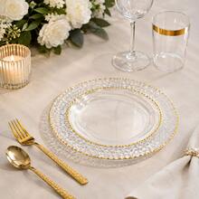 25/50‑Pack Hammered‑Textured Clear Plates With Double Gold Rim, 10.25" & 7.5", Crystal‑Finish Tableware. Ideal Plates For Halloween, Christmas, Easter, Valentine's Day And New Year Parties, Great For Hosts And Home Cooks, Perfect Festive Table Decor. - Transparent - View 11