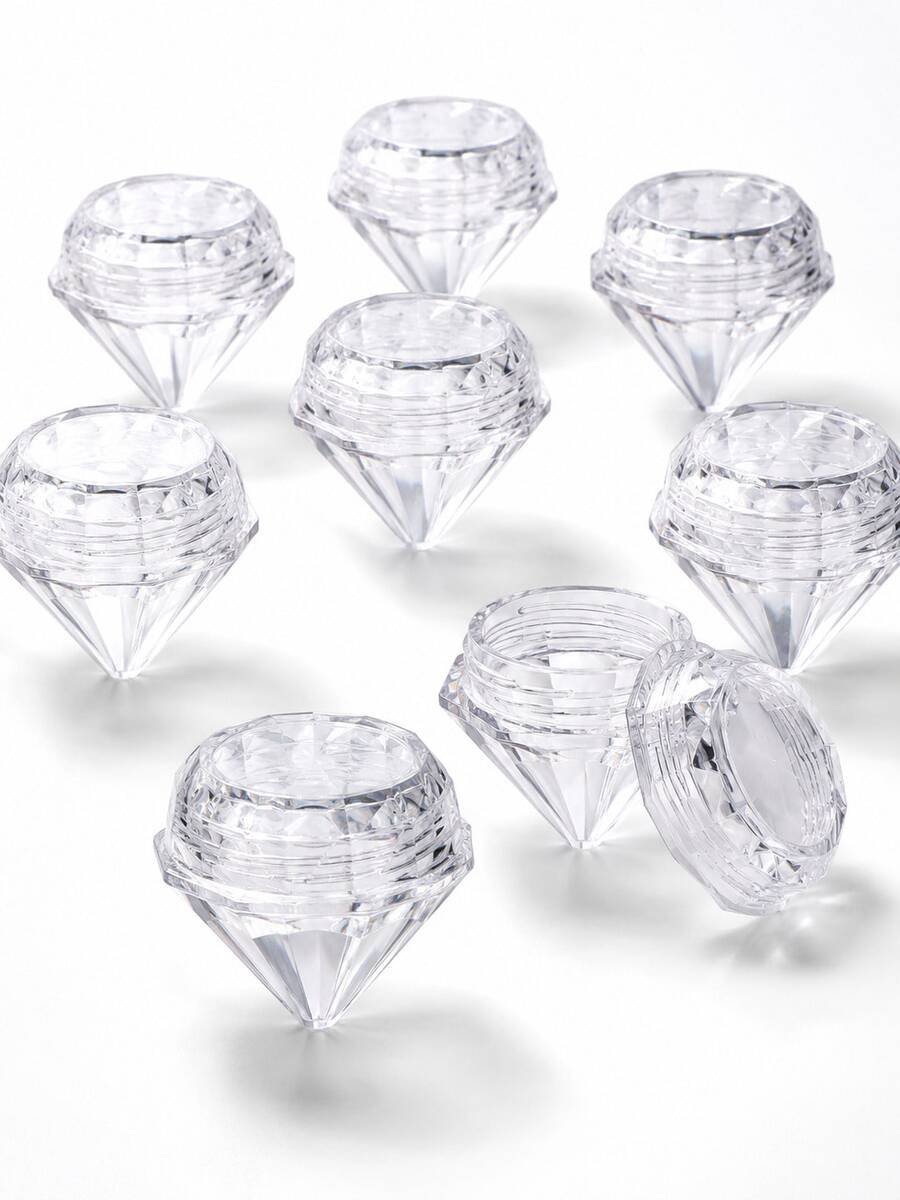 10pcs Transparent Diamond-Shaped Mini Cosmetic Sample Jars With Screw Caps, Suitable For Nail Art, Rhinestones, Sequins And Other Decorative Items Storage, As Well As DIY Crafts And Organization - Clear - View 1