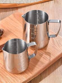 1pc Stainless Steel Espresso Pitcher With Measurement Markings - Barista-Grade Milk Frothing Pitcher For Latte Art, Cappuccinos , Durable Commercial-Grade Coffee Accessory For Home & Professional Use, Modern Coffee Accessory , Coffee Bar Accessories - Silver - View 5