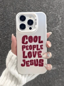 1件 Cool People Love Jesus 英文文字圖案手機殼，防震保護套，適用於 iPhone 16 Pro Max/15/14 Plus/13/12/11 - 白色 - 查看 2