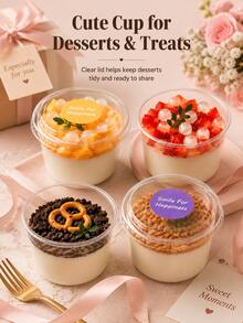 6pcs Clear Dessert Cups With Lids, Pudding Parfait Containers, Elegant Party Supplies, Suitable For Mousse Yogurt Snacks, Fresh Display Dessert Table, Wedding, Birthday, Catering, Events, Celebrations - Multicolor - View 6