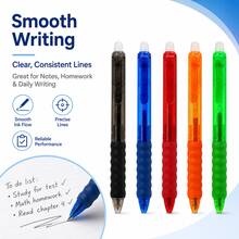 5 Packs Retractable Erasable Gel Pens, 0.5mm Fine Point Click Erasable Pens With Built-In Eraser, Smooth Writing Comfort Grip Pens For Students, School, Office, Notes, Homework & Journaling - Multicolor - View 5