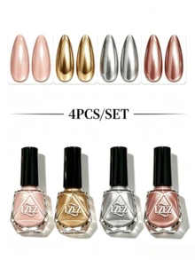 LZEZ 4Pcs/Set Water‑Based Nail Polish, 8ml Per Bottle, Multi‑Color Shimmer Solid Color Combination Nail Art Varnish, DIY Home Manicure Kit For Women Multi‑Style - Multicolor - View 17