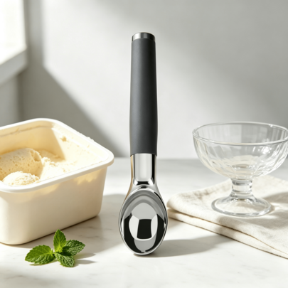 1 szt. ergonomiczna łyżka do lodów w kolorze antracytowym, z wygodnym uchwytem soft-touch, wielofunkcyjna łyżka do deserów do użytku domowego w kuchni