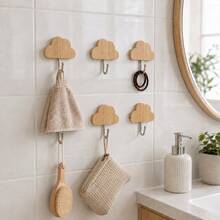 Add Practical Storage And Natural Decorative Texture To Your Home With This 6-Piece Set Of Cloud-Shaped Wall Hooks. Each Compact Hook Features A Bamboo Cloud Panel With Clear Natural Wood Grain And A Silver Iron J-Shaped Hook With Rounded Ends. This Set Of Six Matching Hooks Can Be Installed In Combination To Create A Decorative Wall Layout Or Placed Separately In Any Location Where Extra Hanging Space Is Needed. - View 6