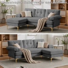 Sofa Made Of Wood Mid-Century Retro With Cushion Modern Blue For Living Room - 灰色 3 人座 - 查看 4