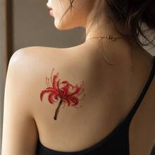 1 pieza Pegatina de tatuaje realista de PVC resistente al agua y anti-roce, con patrón de lirio de araña, adecuada para uso diario - Rojo - Ver 3