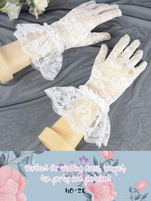 3/2/1件裝復古鏤空黑色蕾絲女款優雅手套/新娘手套，適用於各種婚禮、哥德風、蘿莉塔、萬聖節、聖誕節Cosplay造型搭配 - 黑色 - 查看 9