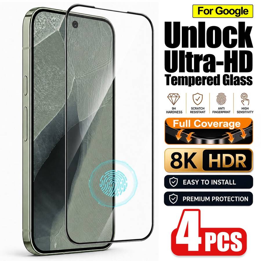 CASECOPS 4片裝超高清鋼化玻璃螢幕保護貼，相容 11 Pro XL/11 Pro/11、10 A/10 Pro XL/10 Pro/10、9A/9 Pro XL/9 Pro/9，支援指紋解鎖，防油防刮防指紋防塵，觸感滑順、觸控反應快，全螢幕覆蓋無氣泡，清晰 4K 顯示，超薄設計，可搭配手機殼使用