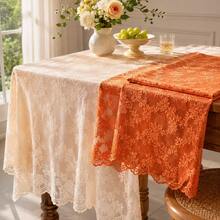 1pc French Floral Lace Tablecloth, Hollow Floral Pattern Rectangular Tablecloth, Romantic Atmosphere Decorative Dining Tablecloth, Suitable For Restaurant, Patio, Balcony, Outdoor, Home Party Decoration - Multiple Styles - View 7