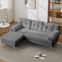 Sofa Made Of Wood Mid-Century Retro With Cushion Modern Blue For Living Room - 灰色 3 人座 - 查看 10
