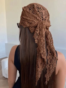 1 Pc Crochet Bandana Headscarf For Women,Boho Knitted Triangle Head Scarf With Ties,Lightweight Breathable Openwork Hair Covering Festival Fall Y2k - Multicolor - View 4