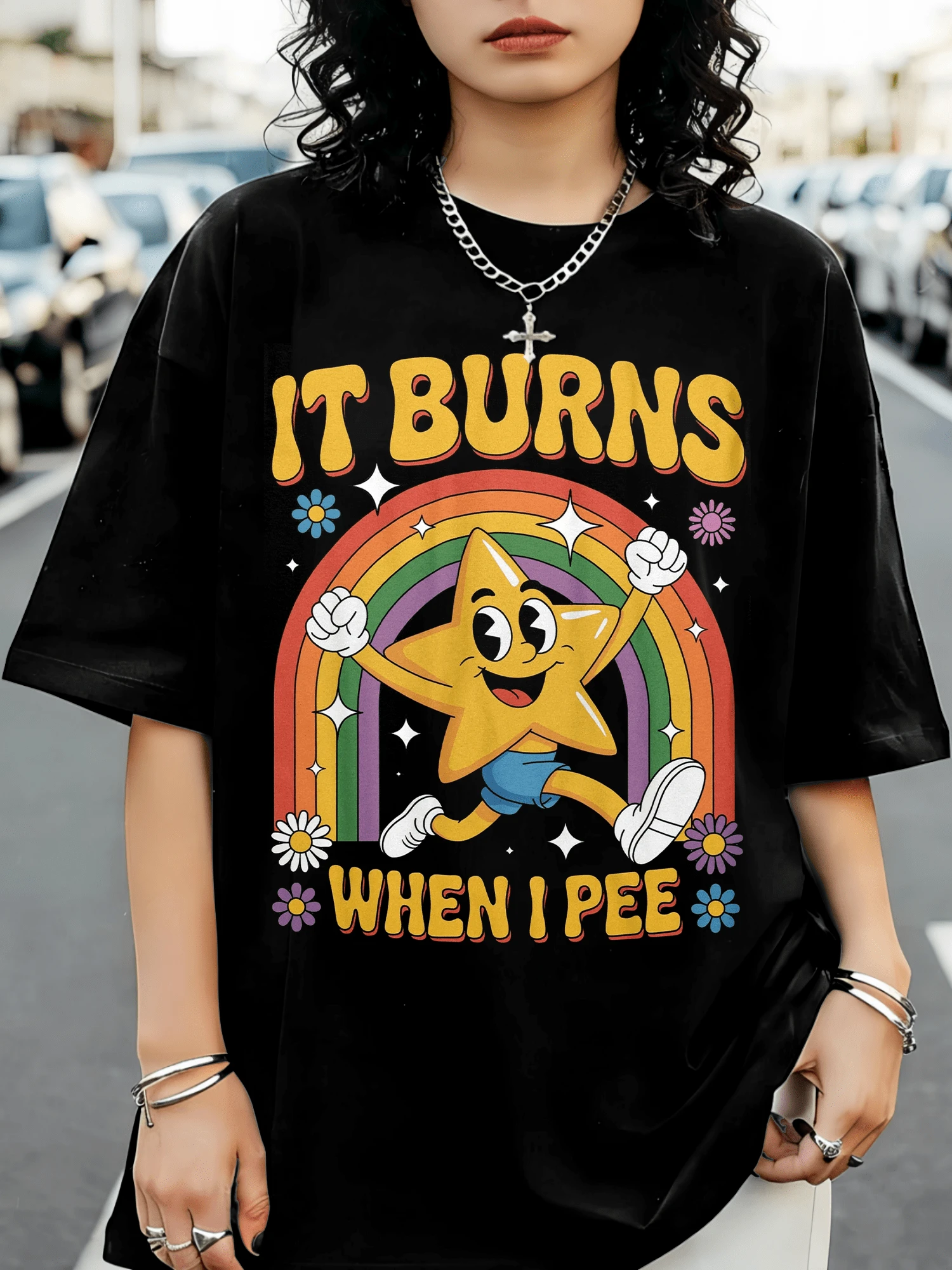 Funny Saying It Burns When I Pee T Shirt, 90s Vintage Bootleg Bold Statement - 黑色 - 查看 1