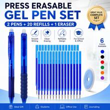 Retractable Erasable Gel Pen Set, 2 Pens + 20 Replacement Refills + 1 Eraser, 0.5mm Fine Point Refillable Erasable Pens, Smooth Writing Click Pens For Students, School, Office, Notes, Homework & Journaling - Multicolor - View 2