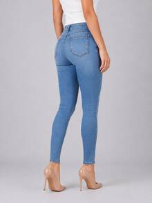 Women's Skinny Jeans - 淺色水洗藍 - 查看 2