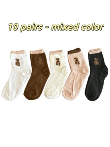 5/10 Pairs Cartoon Bear Pattern Sports Socks, Comfortable And Cute Mid-Calf Socks, Women's Socks - Multicolor - View 8