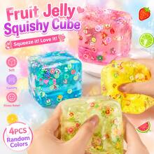 Soft Transparent Fruit Cube Squishy, Jelly Crystal Texture, Squeeze Stress Relief Sensory Toy, Office Desk Decor, Birthday Party Gift - Multicolor - View 9