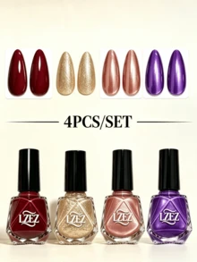 LZEZ 4Pcs/Set Water‑Based Nail Polish, 8ml Per Bottle, Multi‑Color Shimmer Solid Color Combination Nail Art Varnish, DIY Home Manicure Kit For Women Multi‑Style - Multicolor - View 23