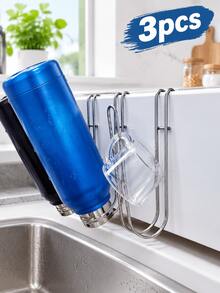 3pcs Stainless Steel Cup Holder Hooks, Sink Side Bottle Drain Rack, Hanging Cup Drying Rack, Kitchen Storage Rack, Suitable For Glass Cups, Mugs, Cups, Etc., Sink Side Storage Rack, Drill-Free Drain Hooks - Multicolor - View 13