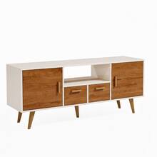 Rack Barcelona para TV em MDF com 2 Portas e 2 Gavetas – Design Moderno e Elegante - Off White/Freijó - 1PC - Visão 8