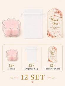 1/6/12 Sets Light Pink Floral Candles Party Favors, Includes Organza Bags And Thank You Cards, Suitable For Baby Shower, Baptism, First Communion And Birthday Guest Gifts - Pink - View 13