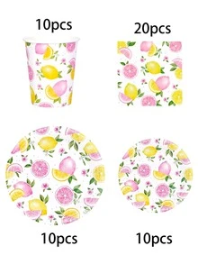 10件/20件/50件/80件 粉色檸檬派對用品 紙餐具套組－檸檬與粉紅葡萄柚 7/9英吋紙盤、紙杯、6.5英吋餐巾紙，適合接待賓客，夏季檸檬主題餐具，適用於生日、新娘婚前派對、單身女郎派對、嬰兒洗禮派對、主題派對、節日、活動 - 彩色 - 查看 12