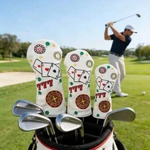 Creative Poker Chip Embroidered Golf Club Head Cover, PU Leather Wear-Resistant Driver/Fairway Wood/Hybrid Club Head Protector - White - View 1