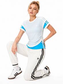 Adidas Clover Double Layer Women's Slim Fit Short Sleeve Crew Neck T-Shirt - White/Blue - View 2