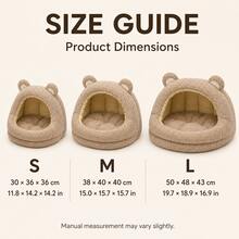 Brown Bear Ear Semi-Enclosed Pet Bed, Soft Teddy Fleece Texture Cat Cave Bed With Cushion, Suitable For Cats And Small Dogs Indoor Autumn/Winter Pet Bed, S/M/L 3 Sizes - Brown - View 2