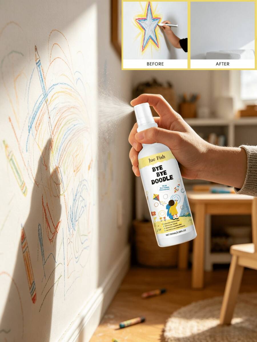 jakehoe 牆面塗鴉清潔噴霧 - 家用牆面污垢去除劑，適用於鉛筆、蠟筆痕跡。此清潔噴霧可輕鬆去除牆上的塗鴉、鉛筆和蠟筆痕跡，能快速清潔牆面上的各種頑固污垢。只需噴灑並擦拭，操作簡單，使表面煥然一新。非常適合日常牆面維護，可去除污垢而不留殘留物，適用於大多數常見的家用牆面材質。