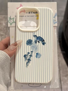 1件 白色條紋海龜水母個性化極簡全包覆 TPU 防震手機殼，適用於 Apple 18 17 16 15 14 13 12 11 Pro Max Air 及系列 - 彩色 - 查看 4