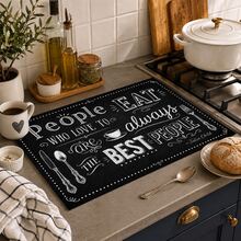 1pc Black & White English Slogan Table Mat, Vintage Cafe Blackboard Style, Quick-Drying Absorbent Material, Handwritten Letters & Tableware Print Design, Non-Slip Surface Protector, Suitable For All Seasons, Daily Kitchen, Coffee Corner, Tableware Draining & Home Decor - Multicolor - View 2
