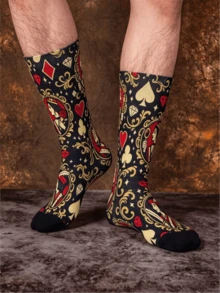 1/3 Pairs Poker Theme Personalized Mid-Calf Socks, Men's Fun Print Street Style Socks, Creative & Fashionable Socks, Fun Christmas Gift - Multicolor - View 3