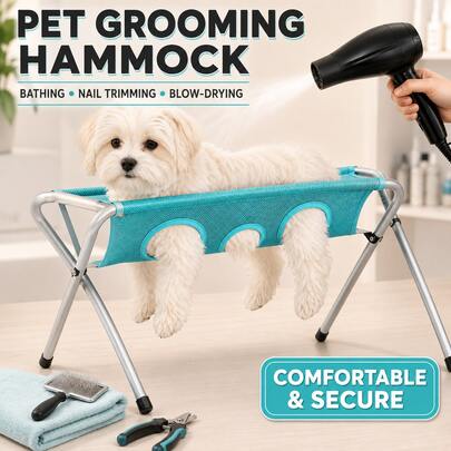 Pet Grooming Hammock With Stand Iron Tube Frame Mesh Bath Support Hanging Harness With Eight Holes, Breathable Mesh,Suitable For Small Dogs And Cats Washing Picking Ears Nail Clipping Home