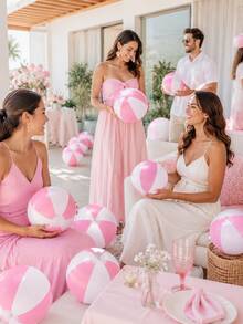 3pcs Inflatable Beach Balls (With Pink And White Stripes), Pool Accessories, Beach Balls, Party Decorations - Suitable For Summer Pool Parties, Bachelorette Parties, Birthday Gifts And Beach Activities. - Pink and White Sand Balls - View 6