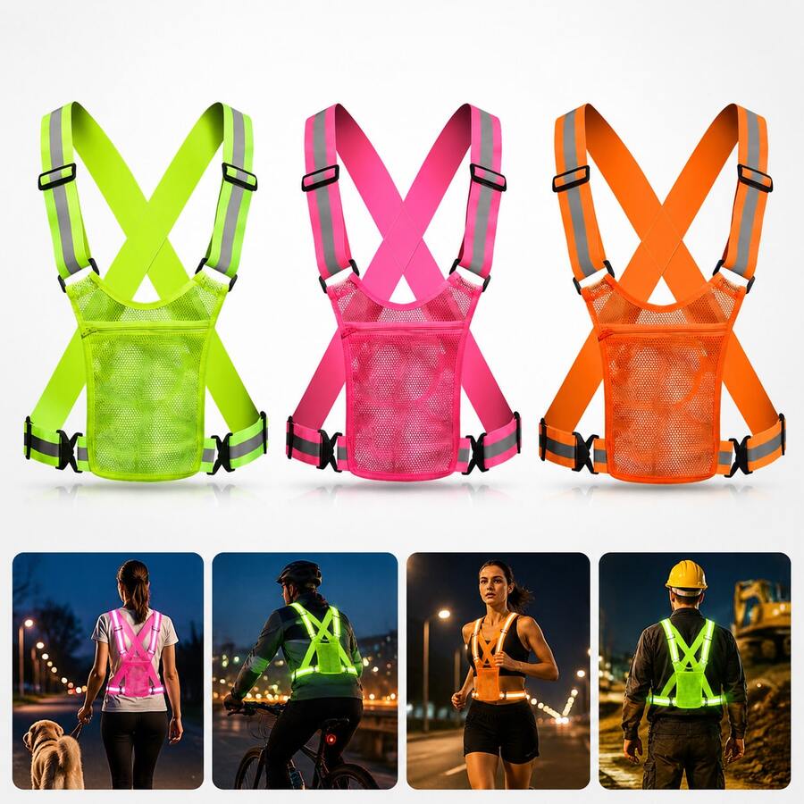 Reflective Sports Vest, High-Visibility Outdoor Jacket, Suitable For Outdoor Sports Such As Night Cycling, Running, Jogging, And Motorcycling. A Perfect Gift For Men And Women. - Multicolor - View 1
