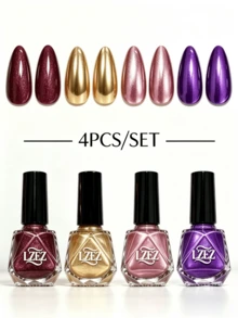 LZEZ 4Pcs/Set Water‑Based Nail Polish, 8ml Per Bottle, Multi‑Color Shimmer Solid Color Combination Nail Art Varnish, DIY Home Manicure Kit For Women Multi‑Style - Multicolor - View 18