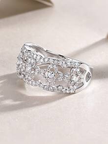 1pc Charming Women's 925 Sterling Silver Moissanite Ring, Suitable For Wedding, Proposal, Anniversary Celebration And Valentine's Day Gift - Silver - View 6