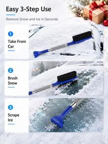 2-In-1 Car Snow Brush And Ice Scraper, Extendable Winter Windshield Cleaning Tool With Foam Handle, Portable Car SUV Truck Snow Brush, Winter Car Essential - A - View 8