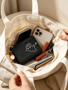 Cute Cloud Rabbit Pattern Rfid Short Slim Wallet, With Heart-Shaped Mirror Keychain Charm, Multi-Card Slot Ultra-Thin Card Holder And Coin Purse - Multicolor - View 5