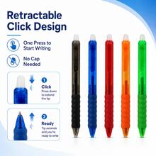 5 Packs Retractable Erasable Gel Pens, 0.5mm Fine Point Click Erasable Pens With Built-In Eraser, Smooth Writing Comfort Grip Pens For Students, School, Office, Notes, Homework & Journaling - Multicolor - View 8