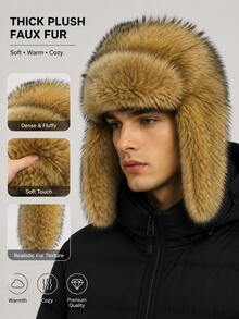 1pc Unisex Winter Faux Fur Warm Hat Outdoor Windproof Thickened Earflap Cap Snow Lei Feng Hat - Ushanka - View 4