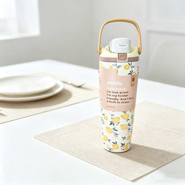Owala 30oz Fruit Cup High-Value Stainless Steel Insulated Tumbler, Outdoor Portable Pop-Up Water Bottle, Insulated Sports Water Bottle With Straw, Suitable For Sports, Travel And School Athletic Activities, Good Sealing, Flip Lid Design, Perfect For Cold And Hot Drinks, Coffee And Iced Beverages