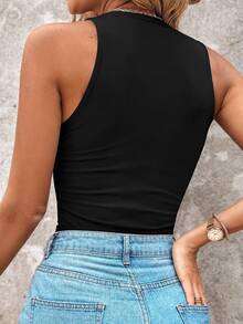 ChicMe Women's Square Neck Sleeveless Elastic Fitted Casual Tank Top, Everyday Wear - Black - View 2
