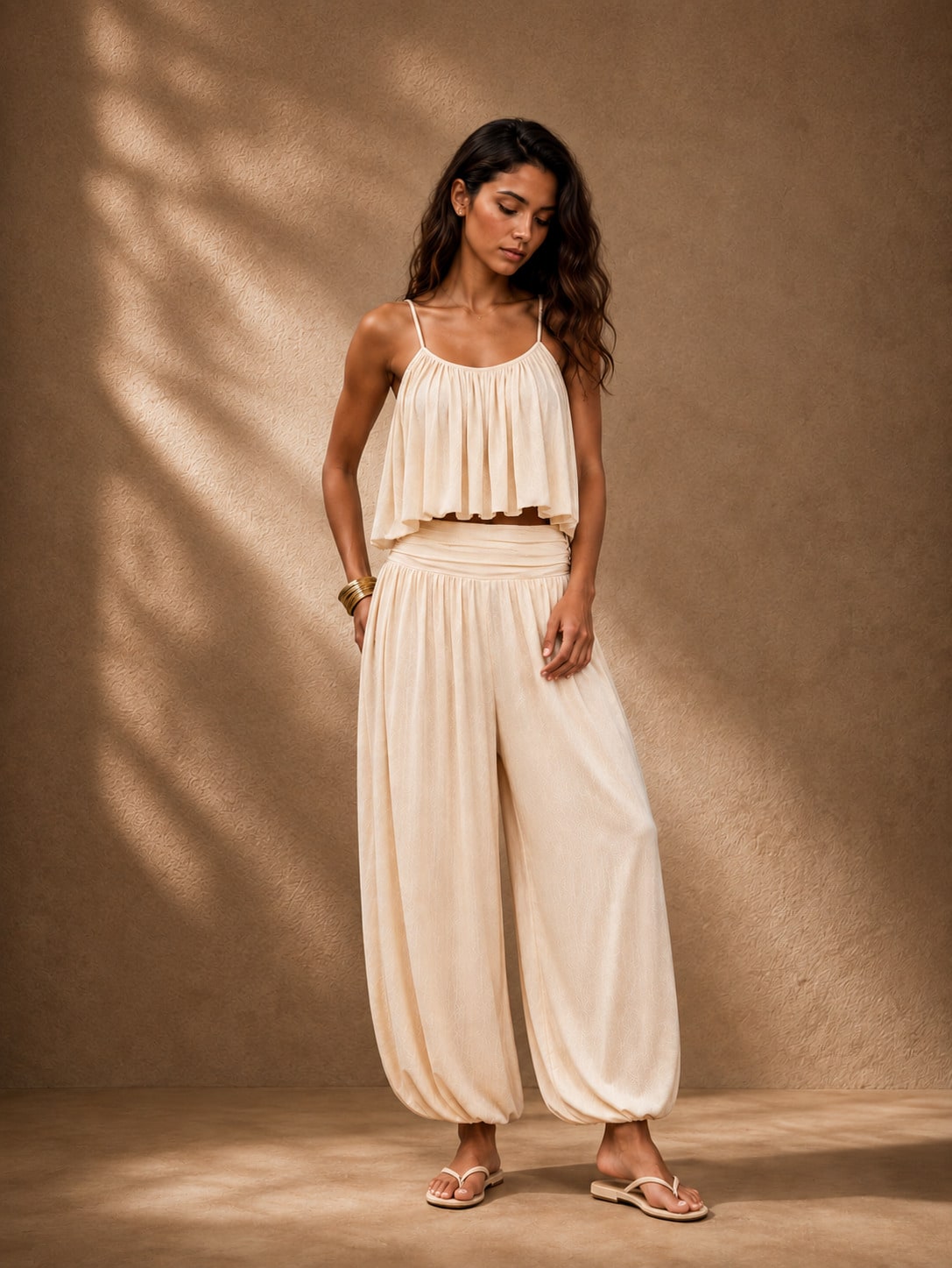 Khaki Balloon Fit Draped Waist Pants